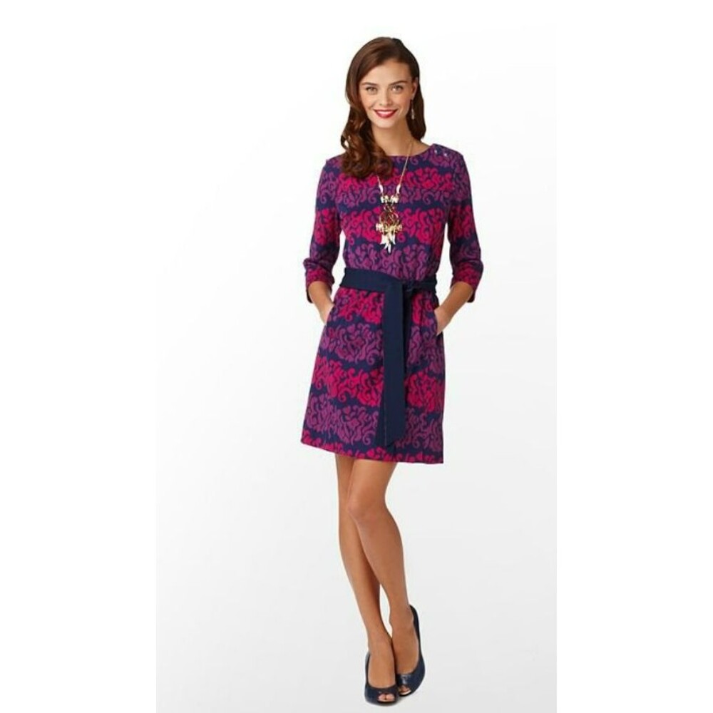Lilly Pulitzer Jonah Dress sz M Pink Purple Follow The Leader Knit Belt Pockets